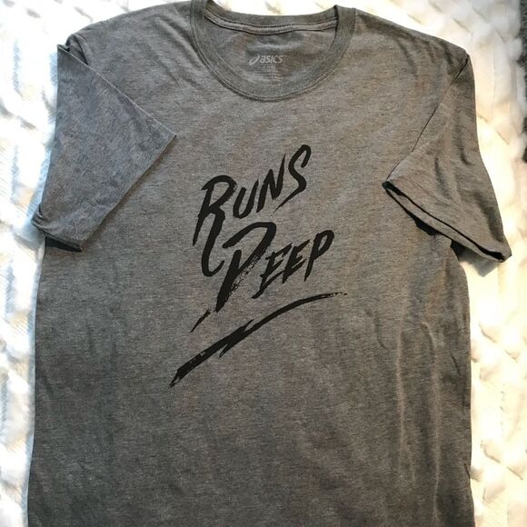 NEW ASICS Runs Deep Short Sleeve T Shirt Gray - Picture 1 of 6